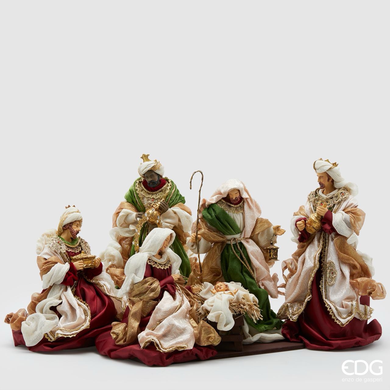 Natività King con Re Magi serie 4 pezzi H36 green red Enzo De Gasperi